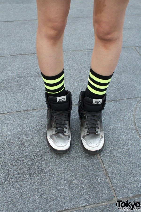 Striped socks and Nike x X-Girls two-tone shoes