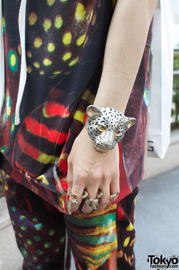 Leopard head bracelet & snake rings