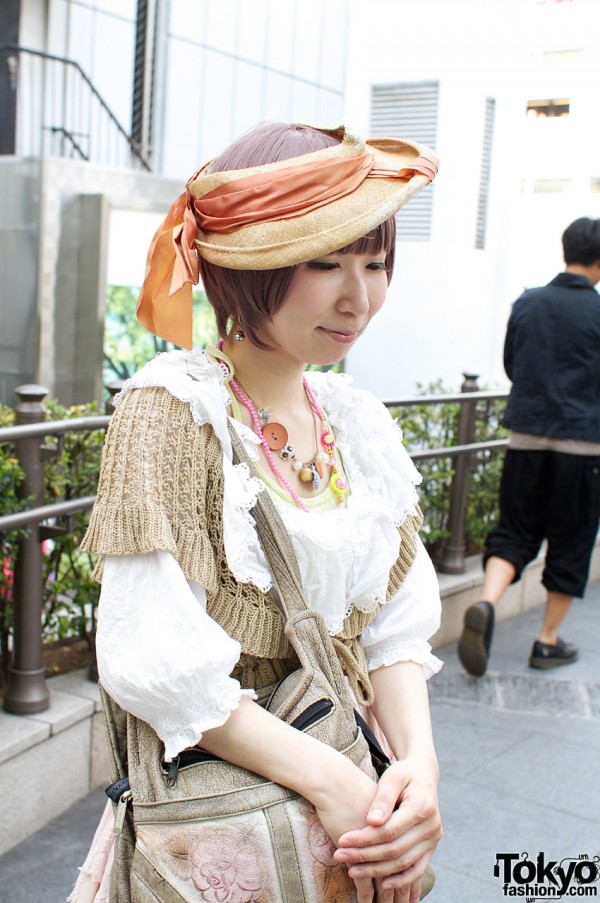 Vintage straw hat and lacy Hanjiro sweater