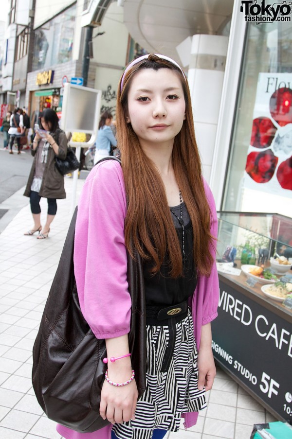 Japanese college student in pink Anap cardigan