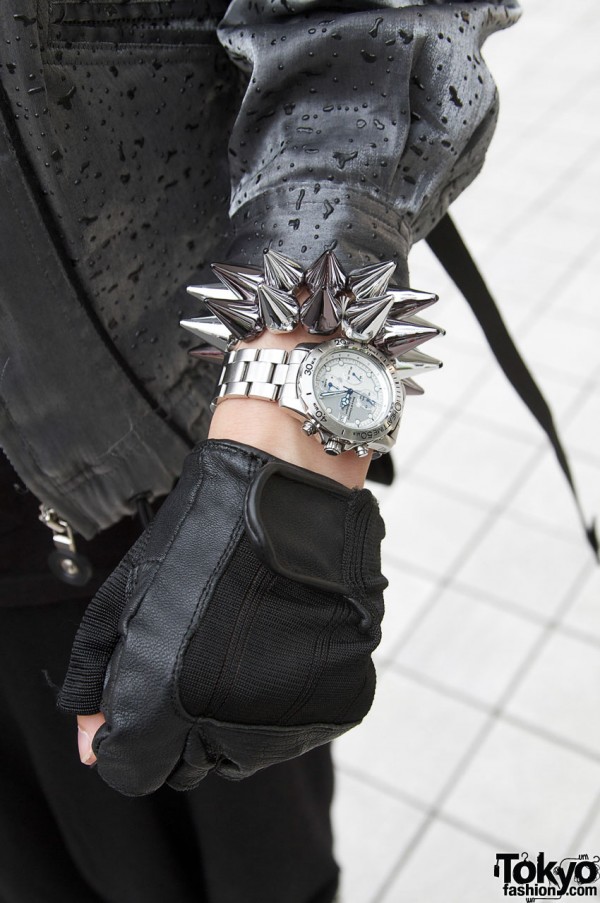 Black glove & silver stud wristband