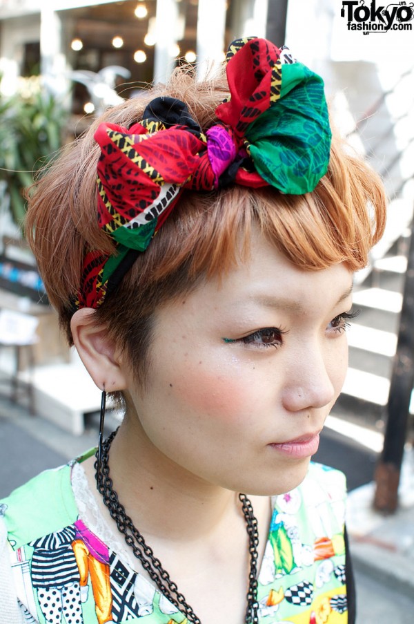Auburn hair and colorful hair bow