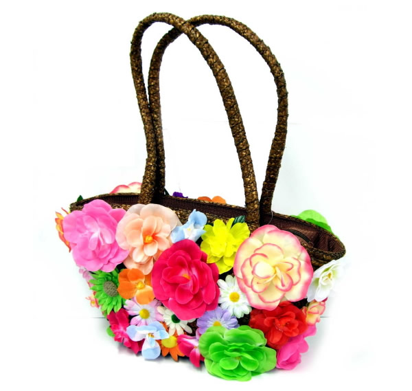 Flower-covered Straw Handbags