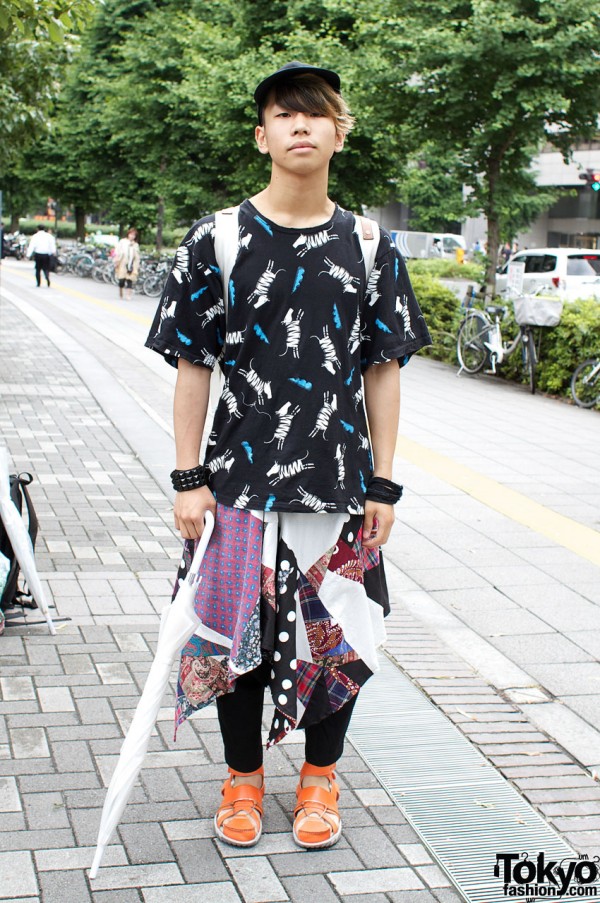 Patchwork skirt over Comme des Garcons pants