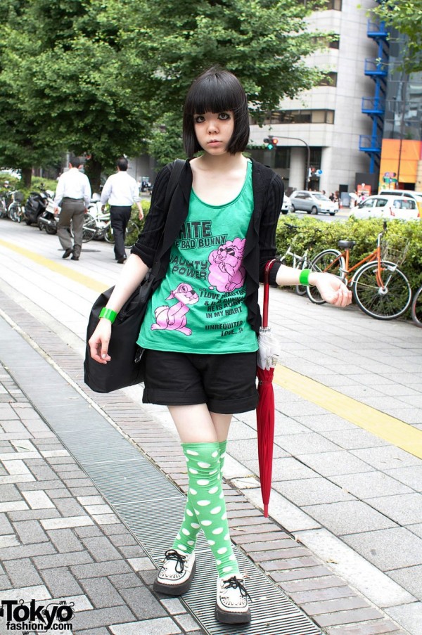 Japanese Gothic model in Uniqlo shorts