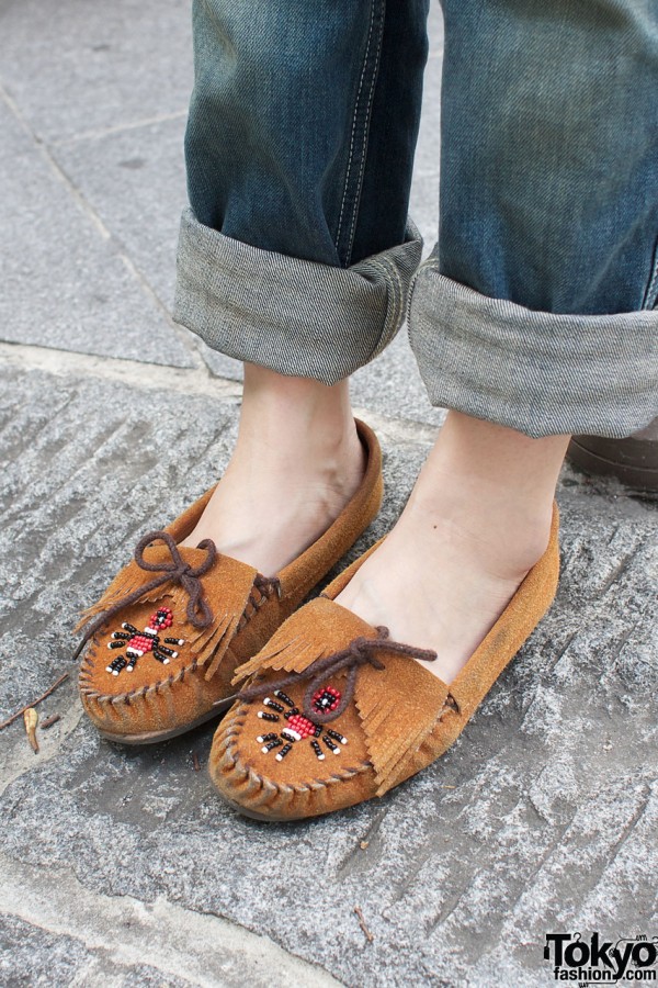 Minnetonka beaded moccasin shoes.