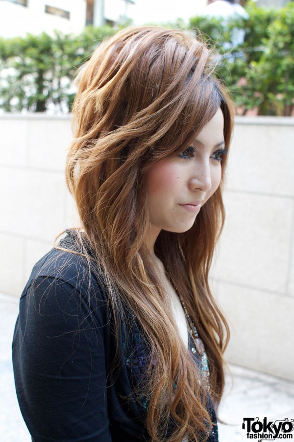 Japanese girl with long auburn hair