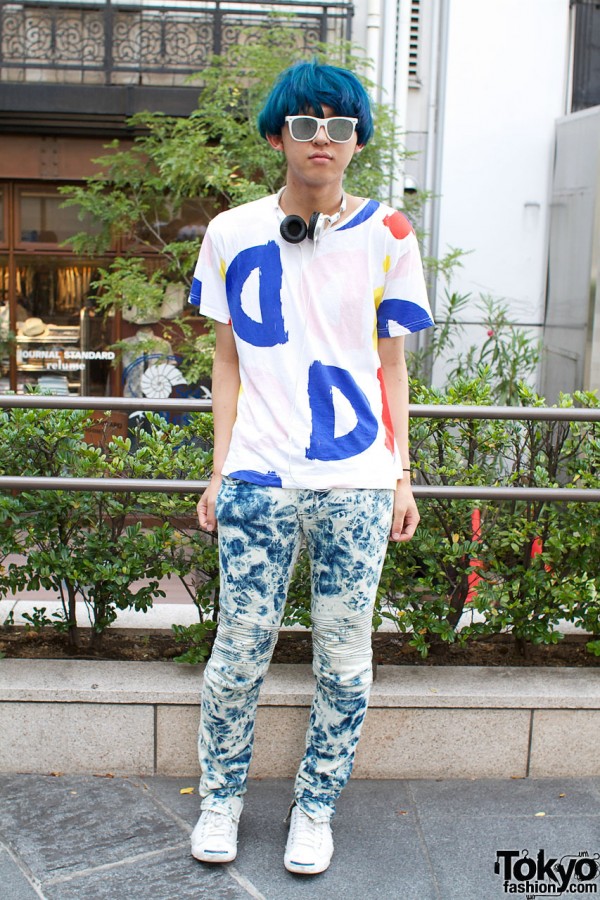 Blue Haired Fashion Student in David David Tee