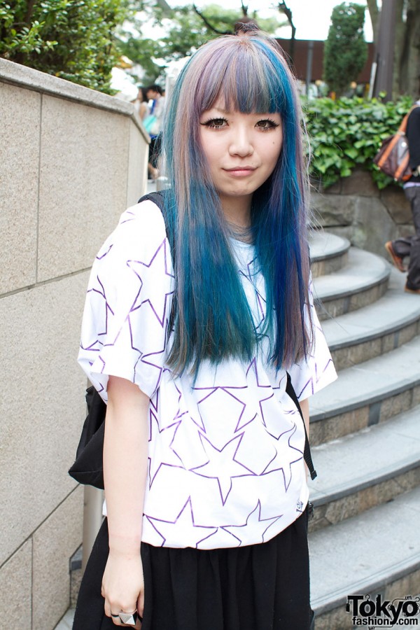 Blue hair & Super Lovers top