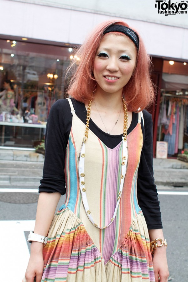 Banal Chic Bizarre striped dress and zipper necklace