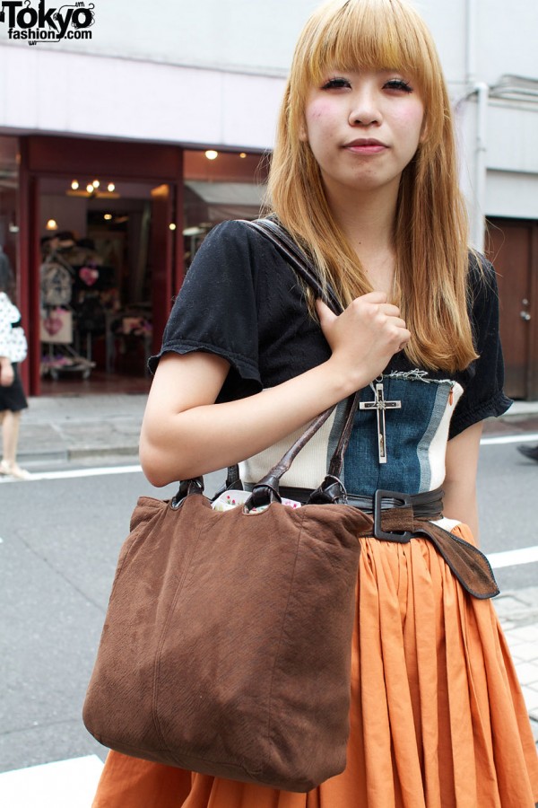 Brown fabric handbag
