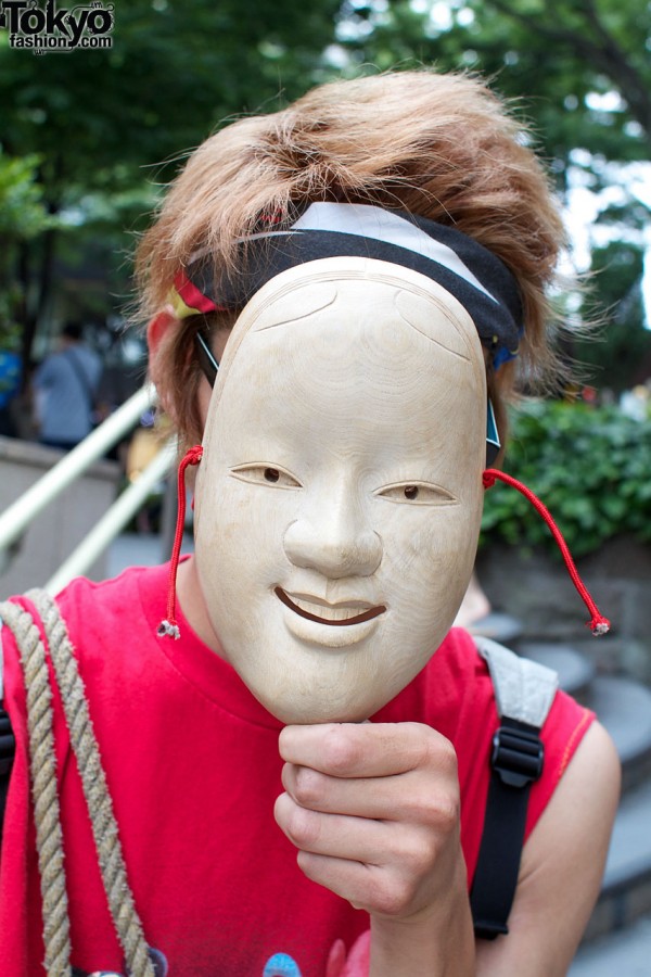 High school student with vintage mask