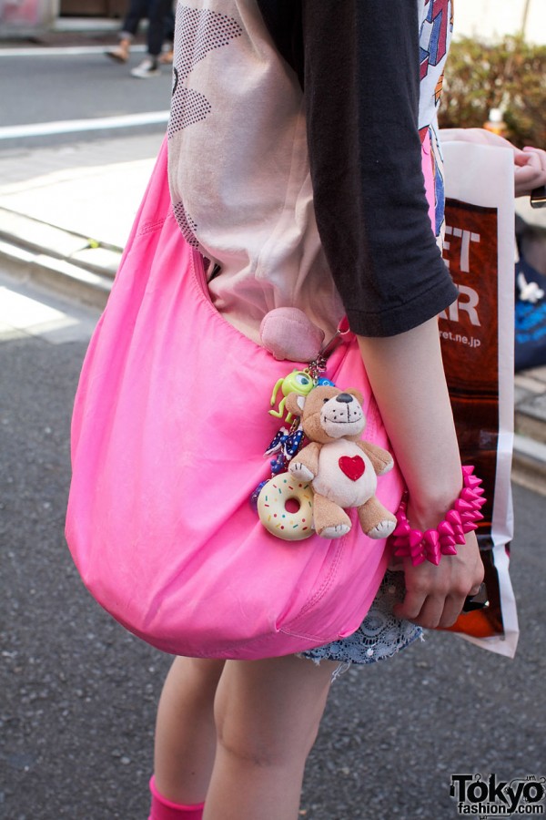 Pink H&M bag, toys & spiked bracelet