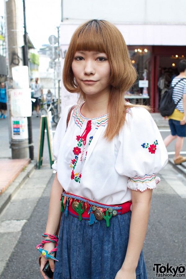 Embroidered blouse & belt with charms