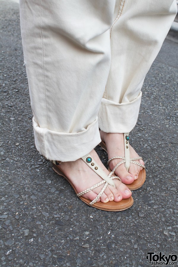 White Levis & braided sandals