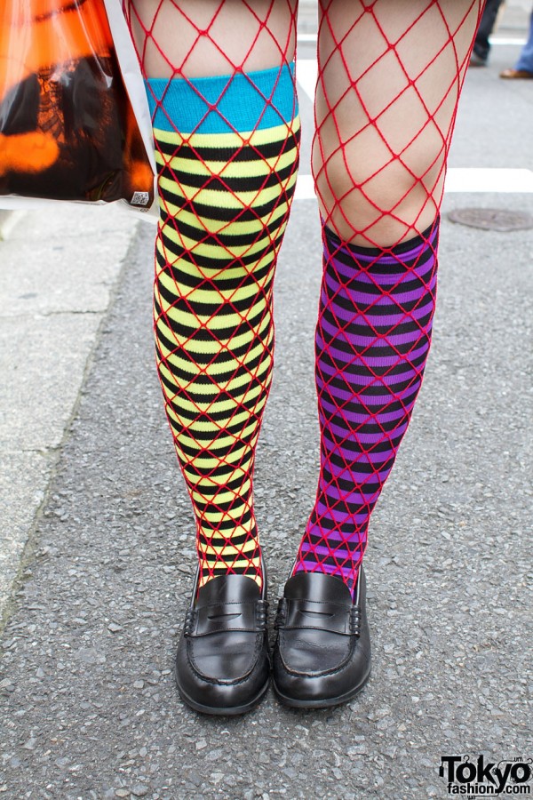 Long striped socks & fishnet stockings