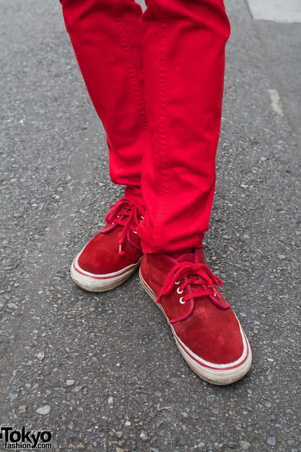 H&M red skinny pants & red Vans