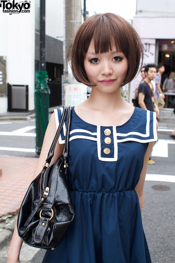 Blue dress with white trip from One Spo