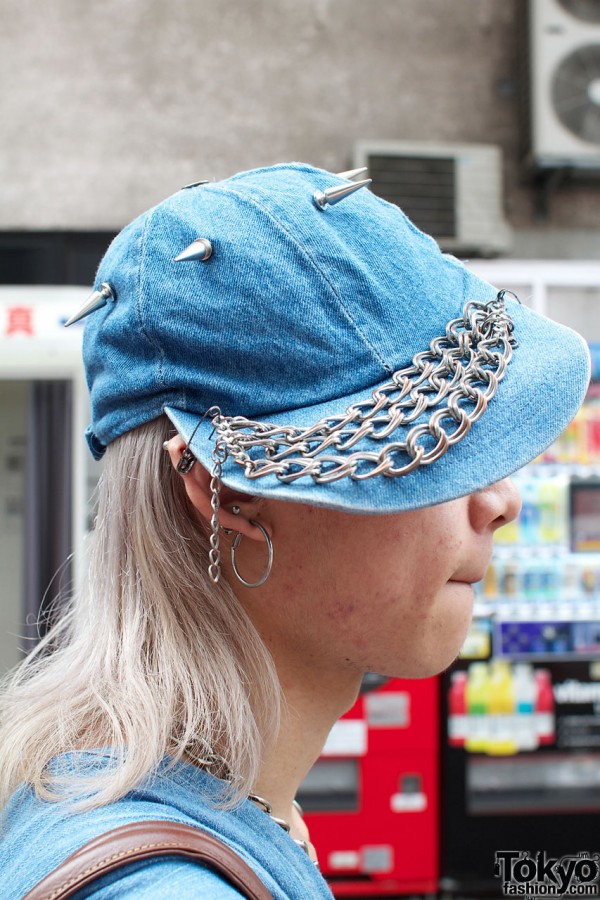 Denim cap with chains & spikes