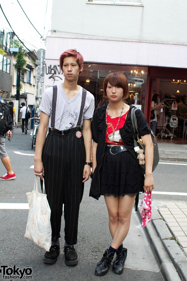 Kita-Kore Top & Lace Skirt vs. Muji Bag & Pinstripes