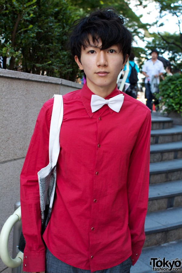 Red Pingo shirt & white bow tie
