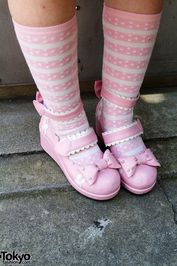 Pink Angelic Pretty wedge shoes with bows