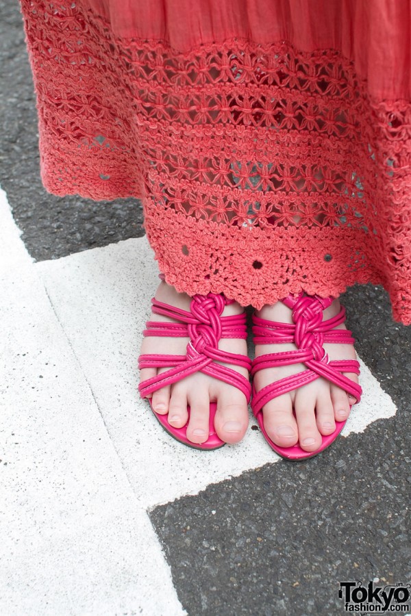 Pink maxi skirt & pink sandals