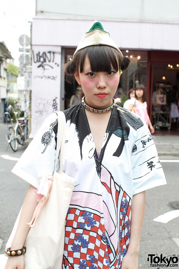 Handmade graphic print kimono dress