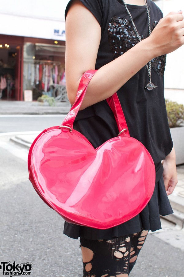 Red vinyl heart-shaped bag