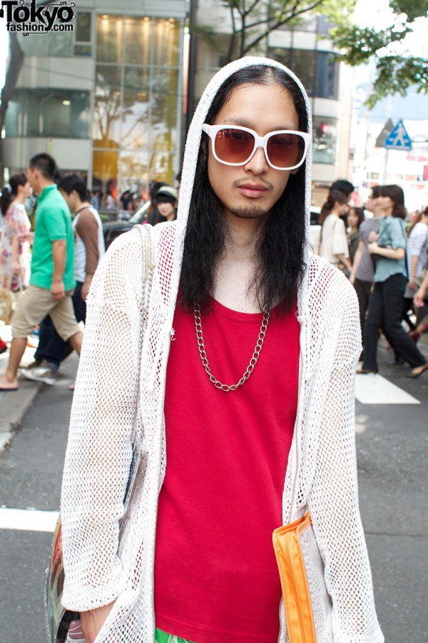 White frame sunglasses & mesh parka