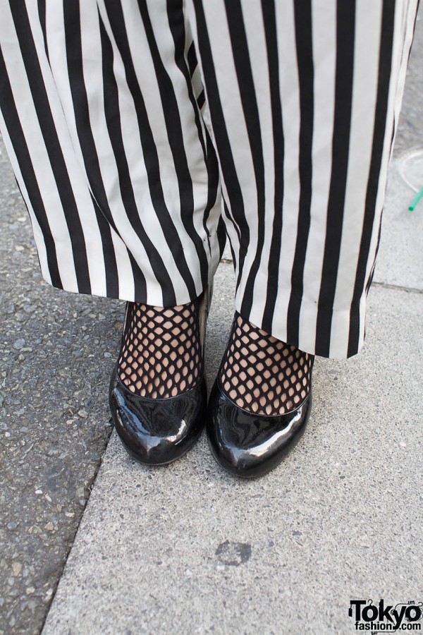 Striped pants & fishnet stockings