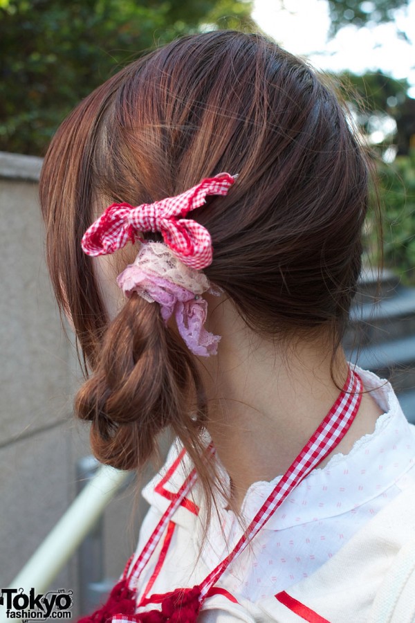 Braid with lace & gingham bow