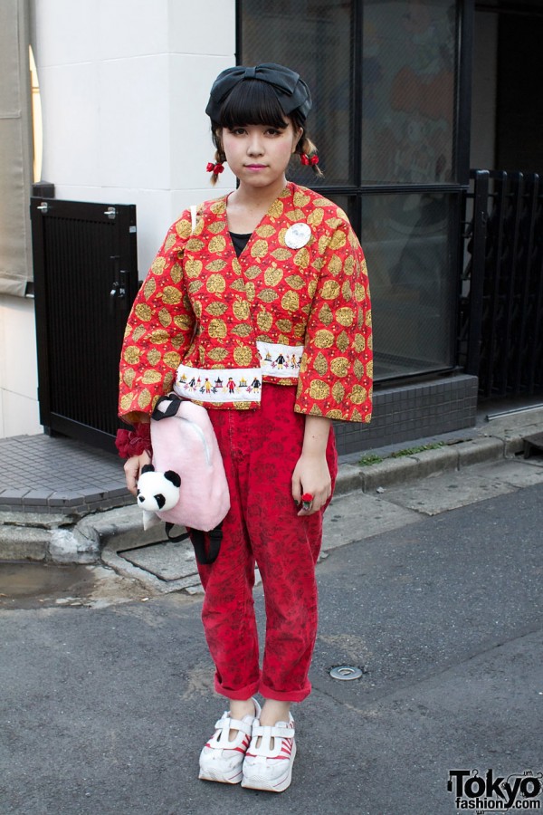 Resale Kimono Top & Furry Panda Backpack