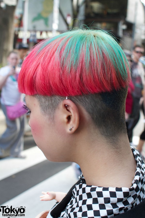 Trendy pink & green hair