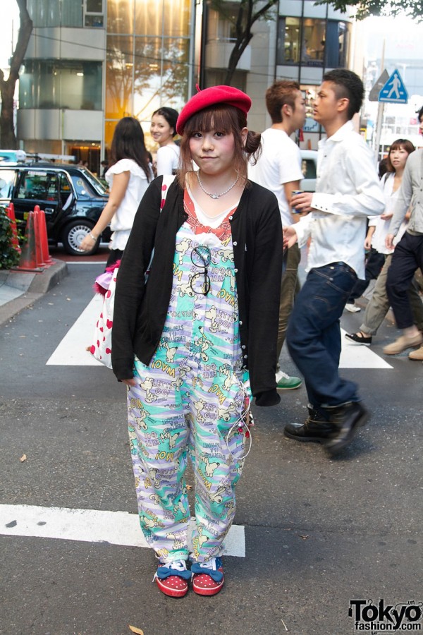 Candy Stripper Fan in Overalls & Pink Beret