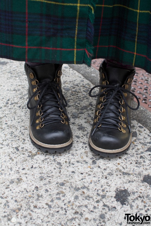 Long plaid skirt & workboots