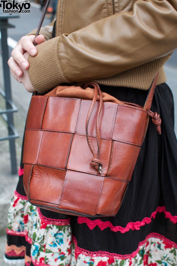 Woven leather purse