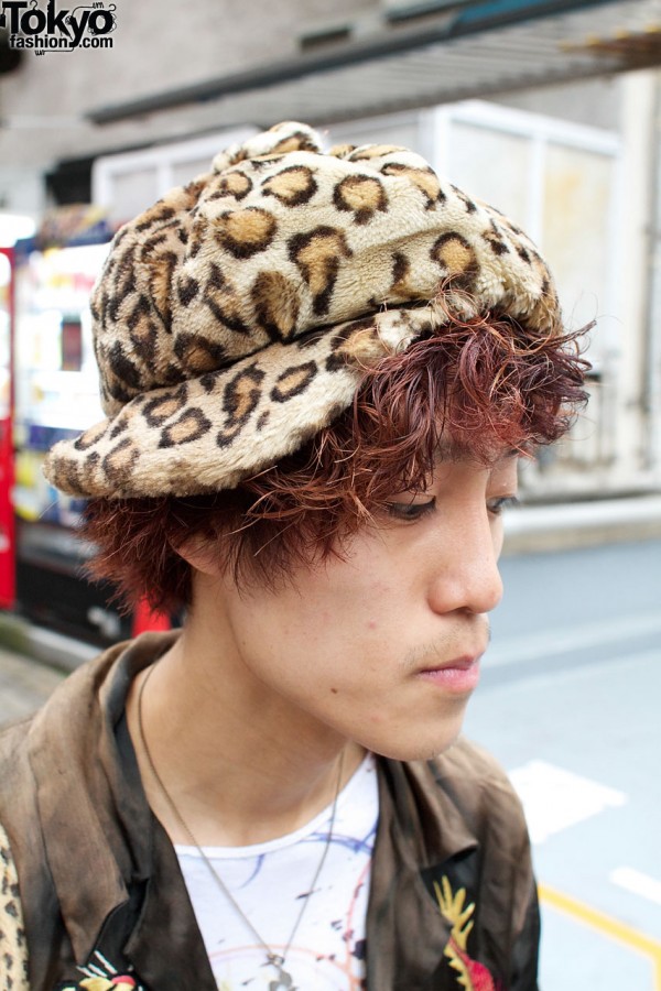 Furry cheetah print cap