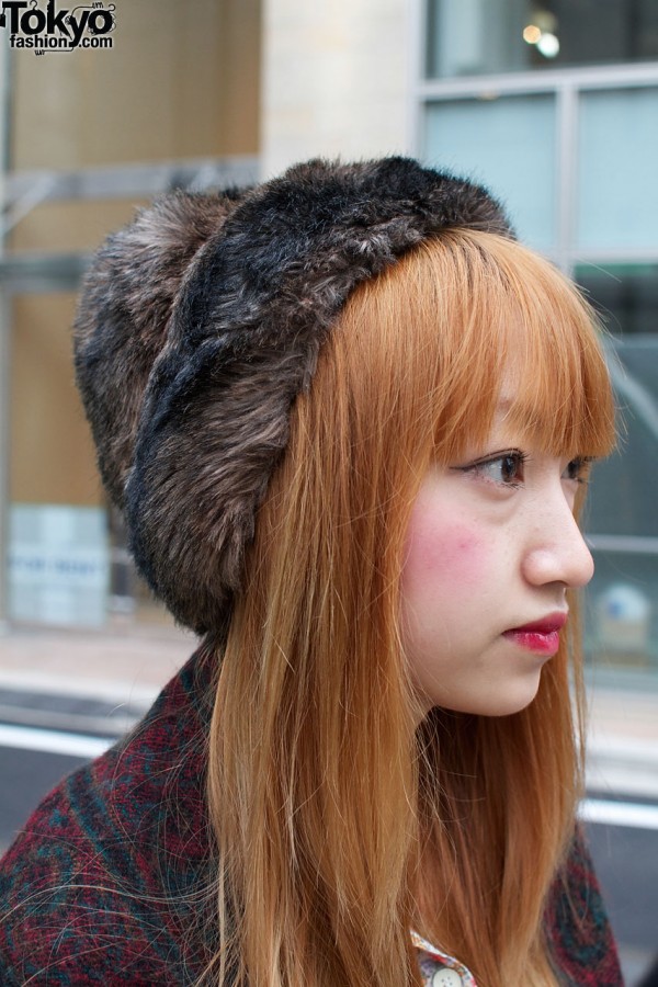 Auburn hair & fur hat