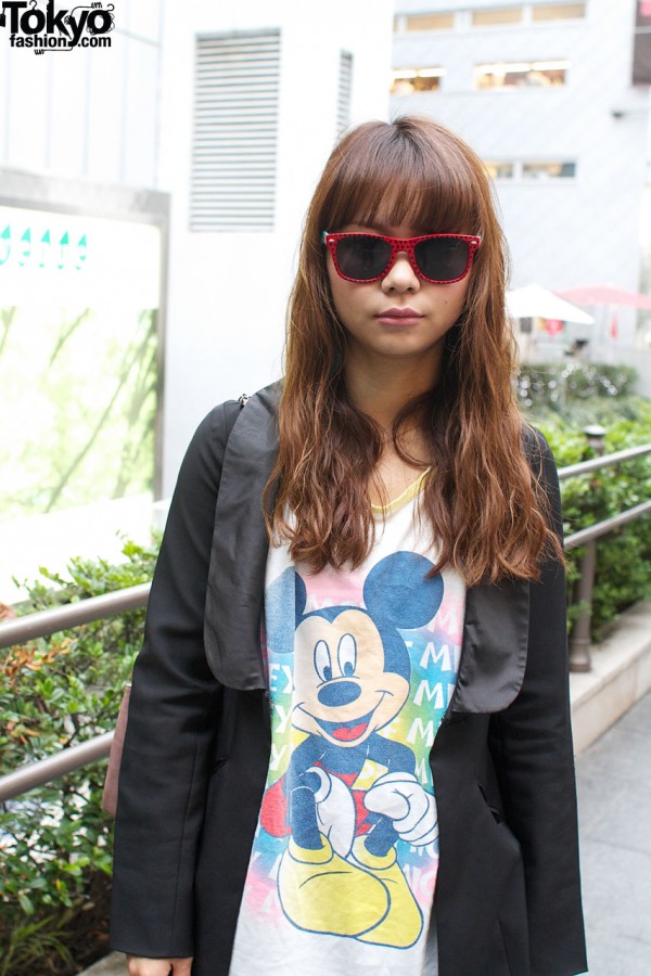 Red sunglasses & Mickey Mouse shirt