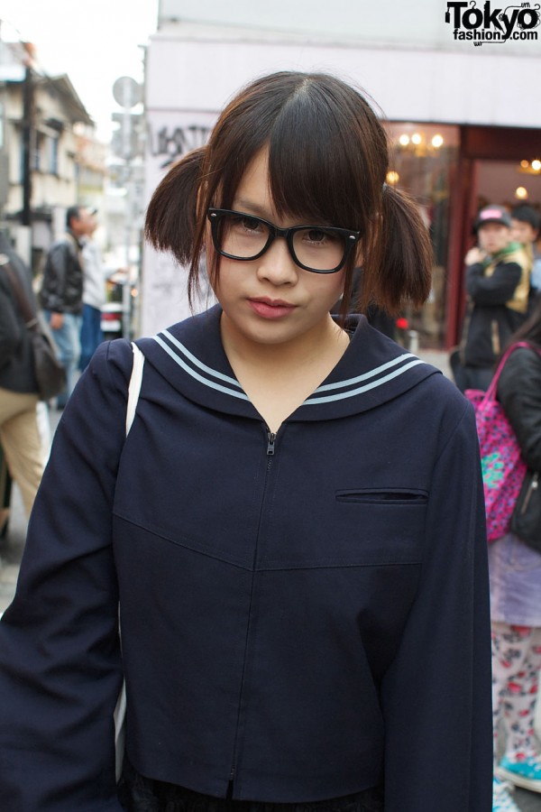 Pigtails, glasses & sailor shirt