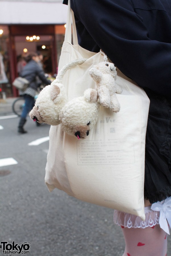 Muji bag with teddy bear earmuffs & toy