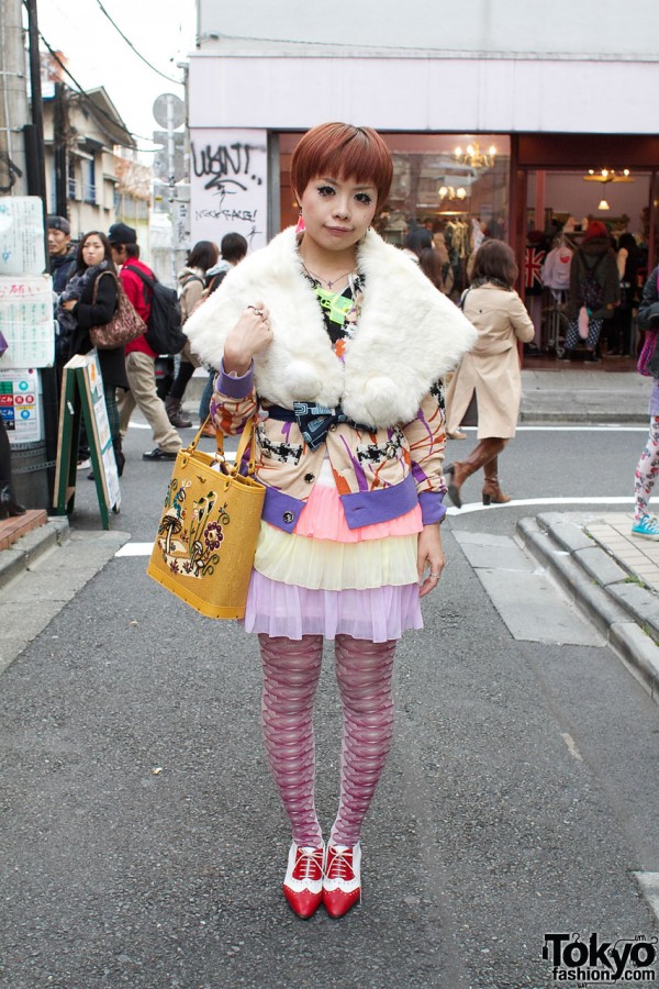 Fur Stole, Chiffon Skirt & Spectator Shoes