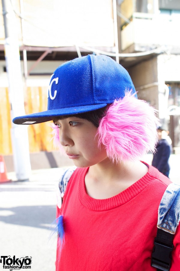 Pink fuzzy earmuffs & KC cap