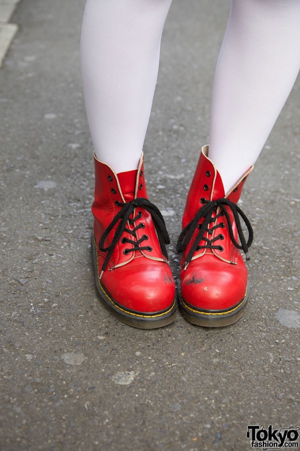 White tights & red Dr. Martens boots