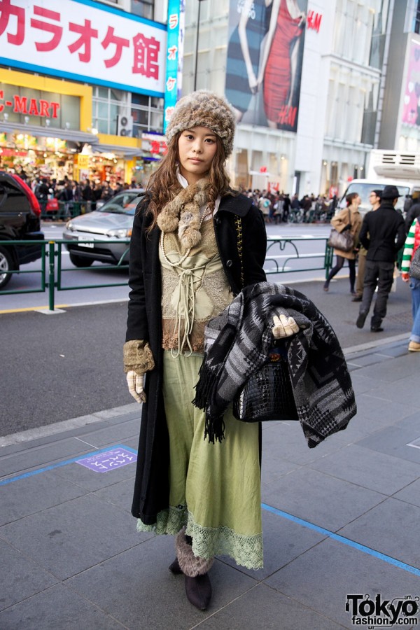 Vintage Lace, Fur Hat & Jean Paul Gaultier Bag