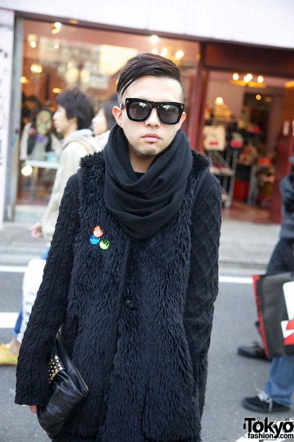 Cowl scarf & CDG fur vest