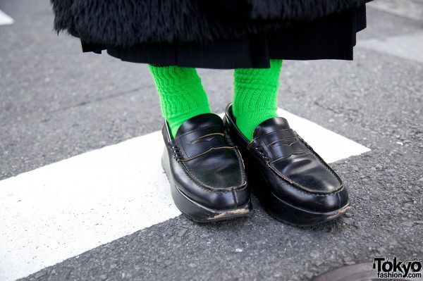 Green socks & Comme des Garcons platform loafers