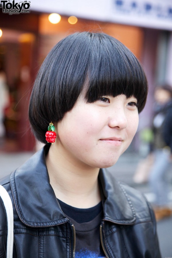 Bob haircut & fruit earring