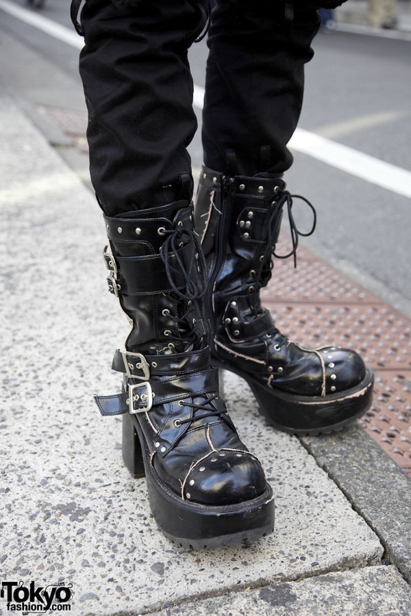 Platform boots with buckles
